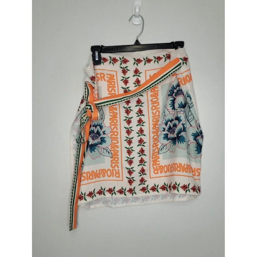 Retro floral printed tie waisted mini wrap vacation artsy skirt size xxl
